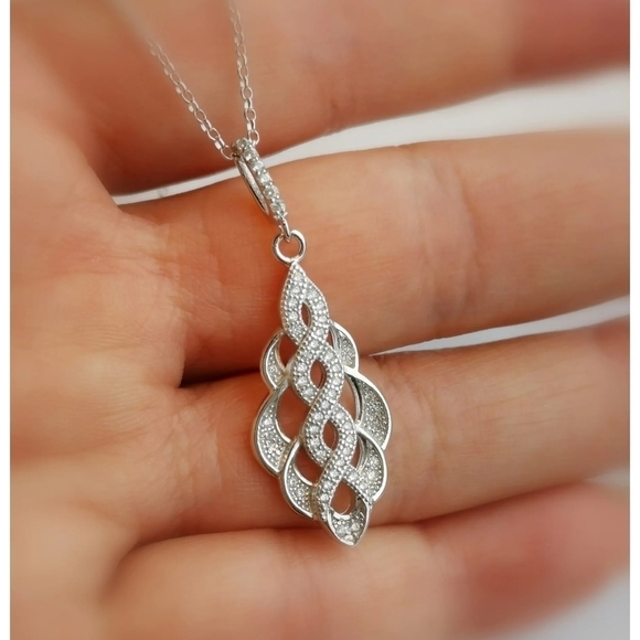 New sterling silver cz intertwined pendant necklace - Picture 7 of 8